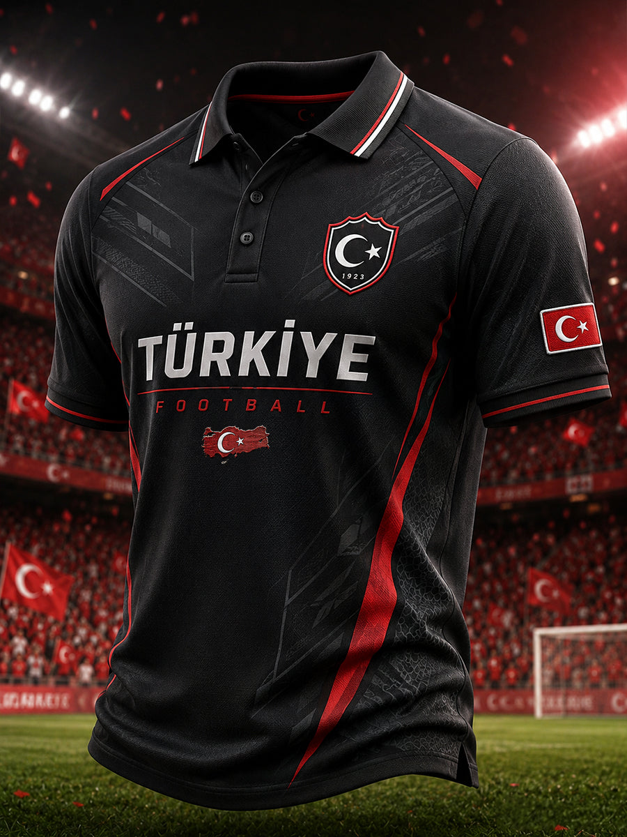 Men's Short-Sleeved Polo Shirt With Football Print