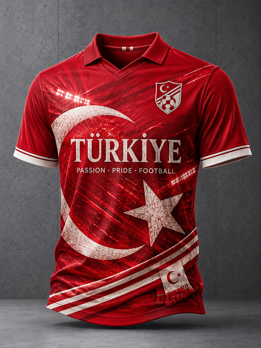 Men's Short-Sleeved Polo Shirt With Football Print