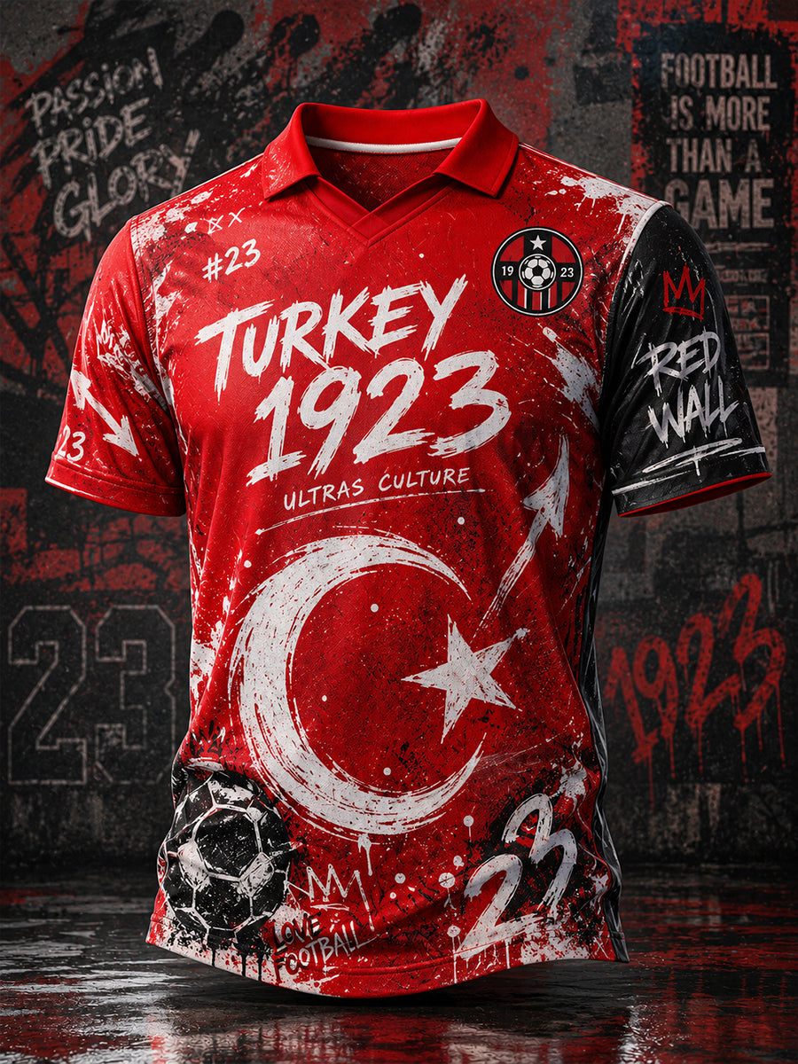Men's Short-Sleeved Polo Shirt With Football Print