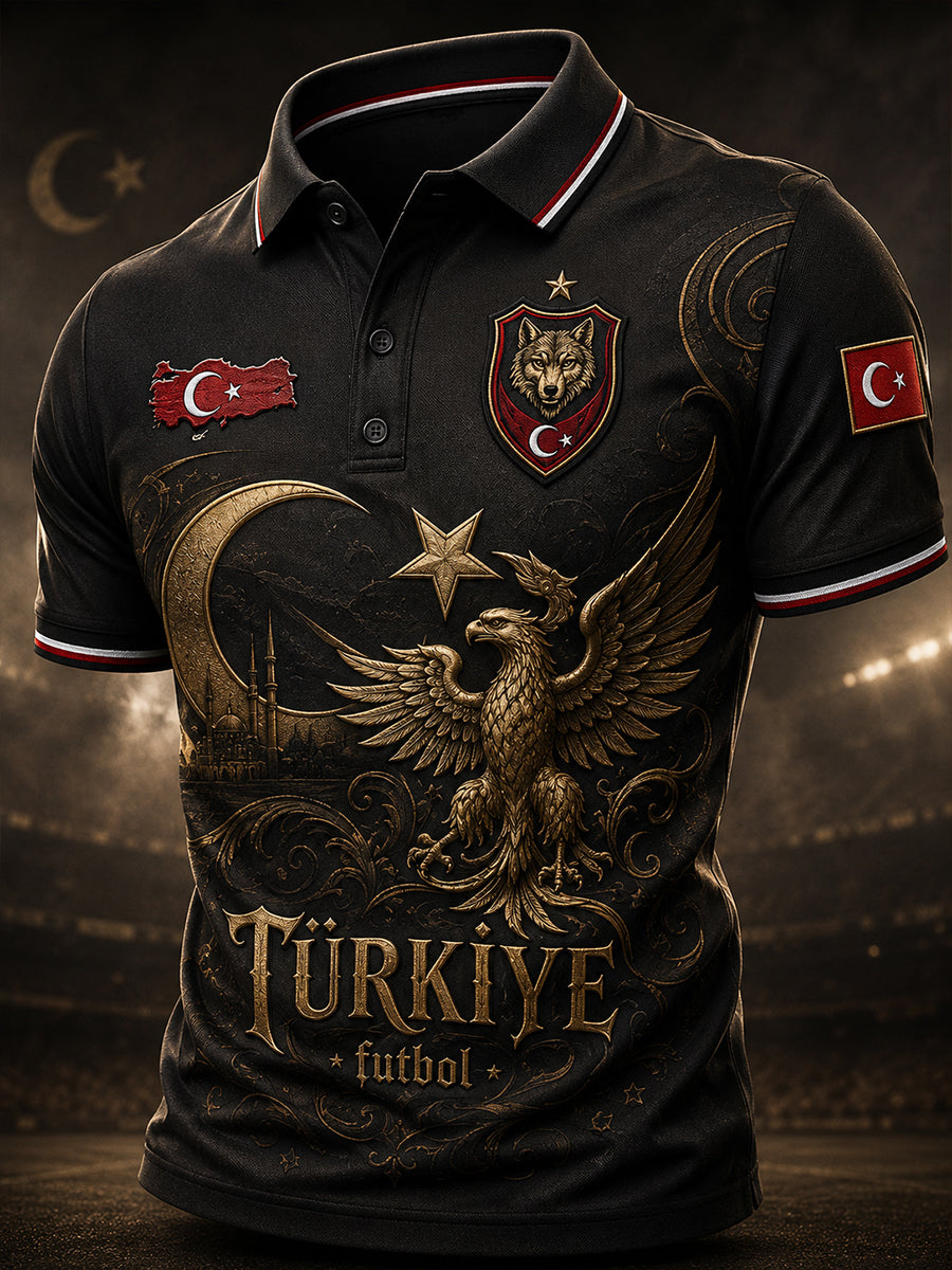 Men's Short-Sleeved Polo Shirt With Football Print