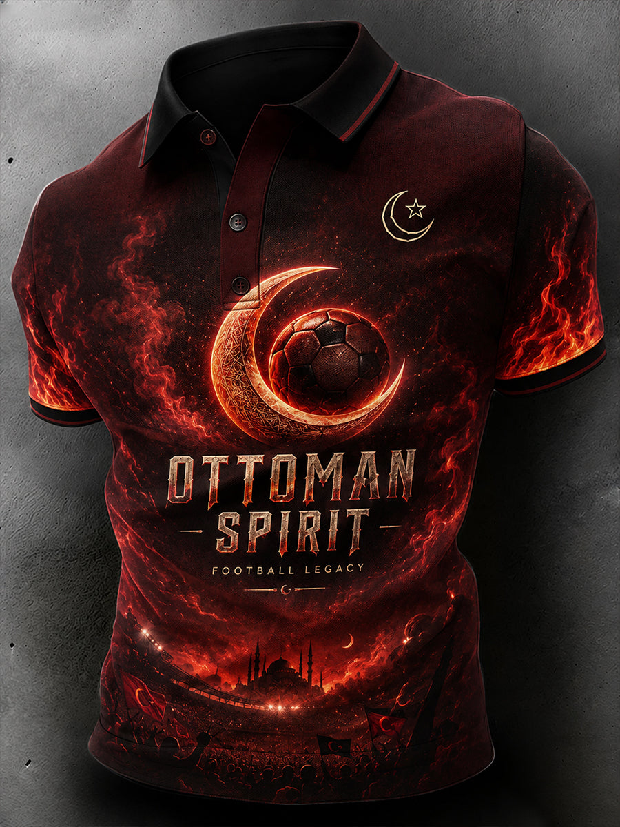 Men's Short-Sleeved Polo Shirt With Football Print