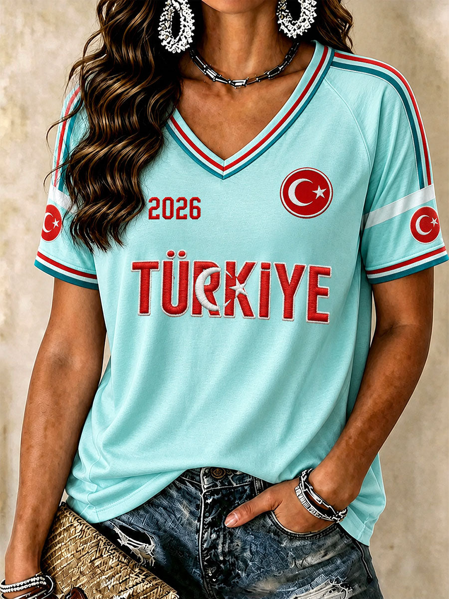 Women's Turkish Football V-Neck T-Shirts