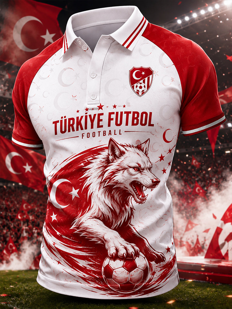 Men's Short-Sleeved Polo Shirt With Football Print