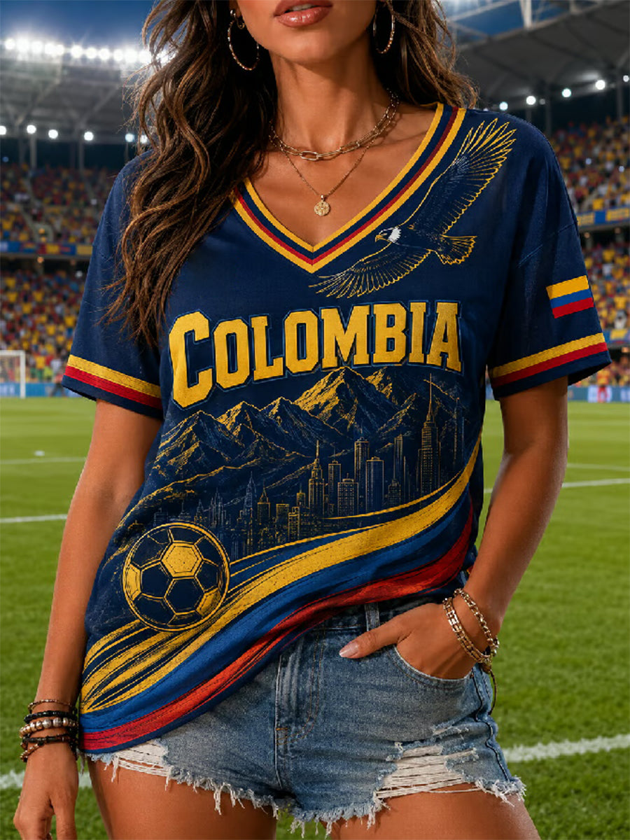 Women's 2026 Colombian football casual printed short-sleeved T-shirt
