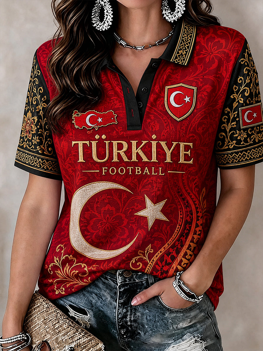 Women's Retro Ethnic Style Football Print Short-Sleeve T-Shirt
