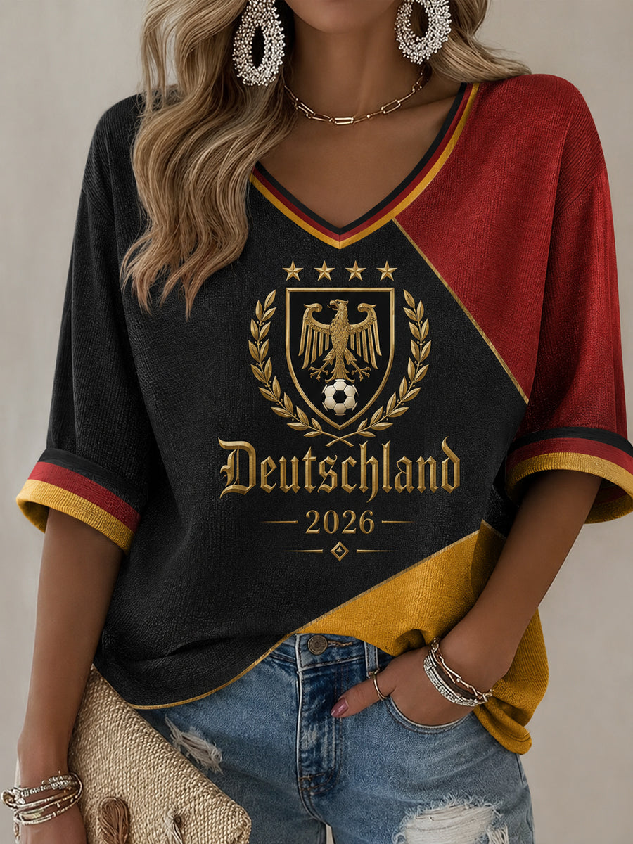 Women's Deutschland Football Fan Print Casual T-shirt