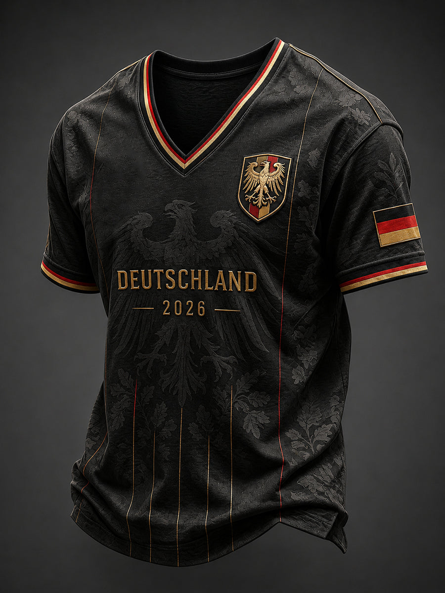 Men's Germany Football Fan Print V-neck T-shirt