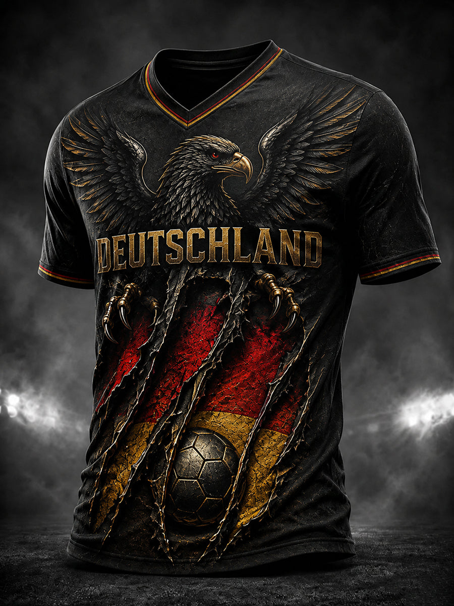 Men's Germany Eagle Football Printed V-neck T-shirt