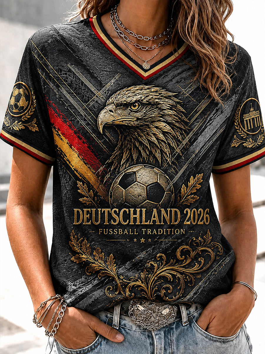 Women's Vintage Deutschland Football Fan Printed T-shirt