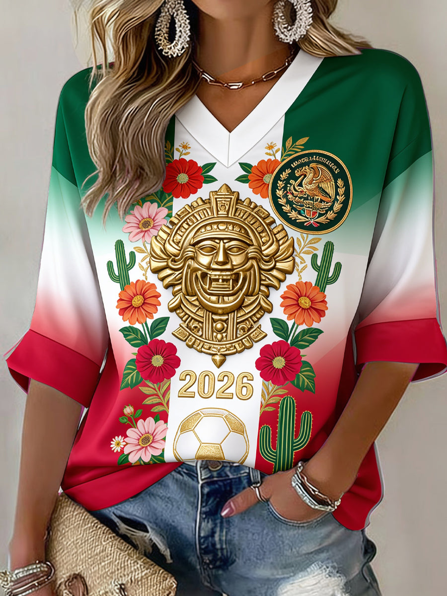 Women's Mexican Football Fan Art Print Short-Sleeve T-Shirt
