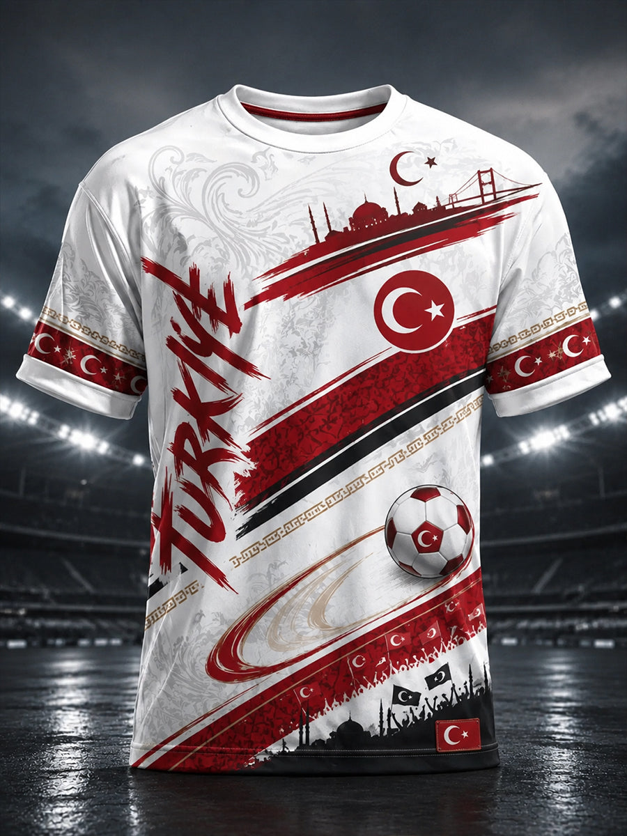 Men's Short-Sleeved T-Shirt With Football Print