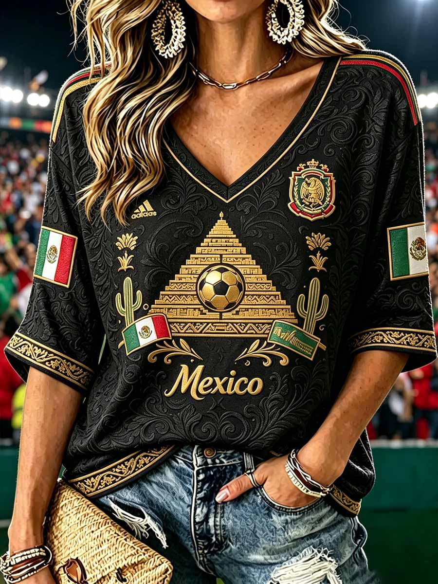 Women's Fashion Mexican Football Print T-Shirt