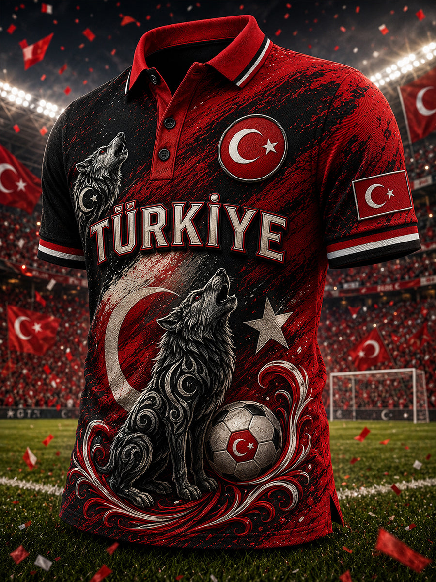 Men's Short-Sleeved Polo Shirt With Football Print