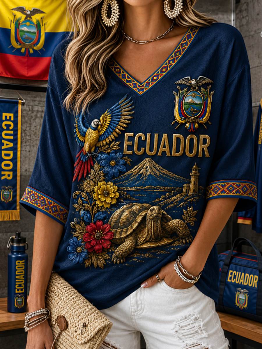 Women's Mid-length Sleeves V-Neck T-Shirt