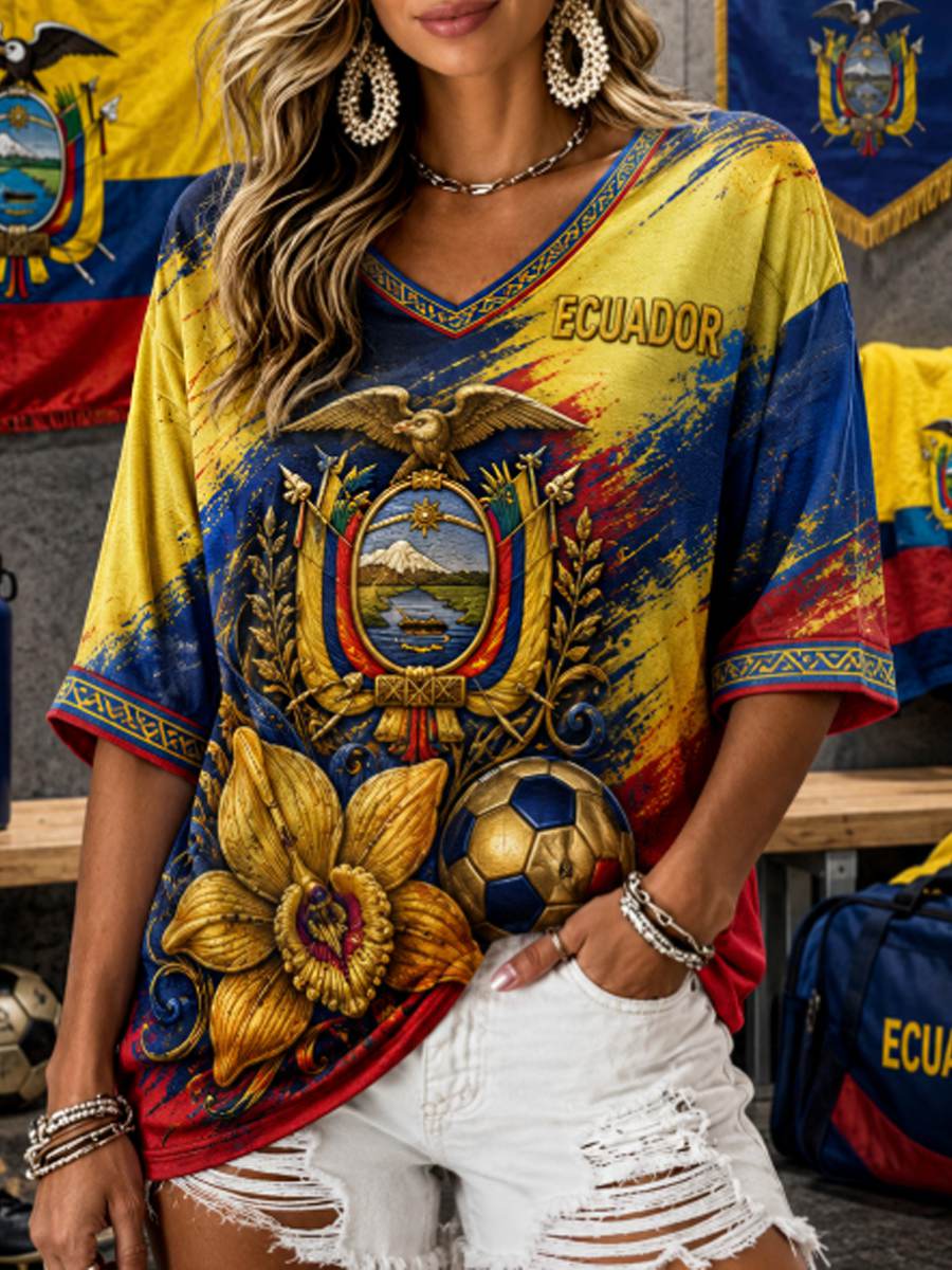 Women's Mid-length Sleeves V-Neck T-Shirt