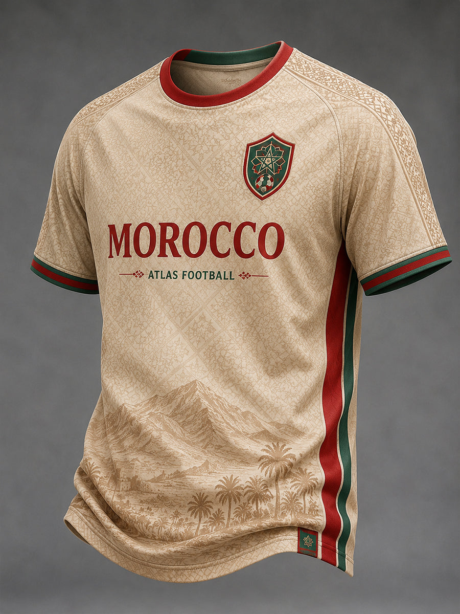 Retro Moroccan Football Fan Art Print Casual Jersey