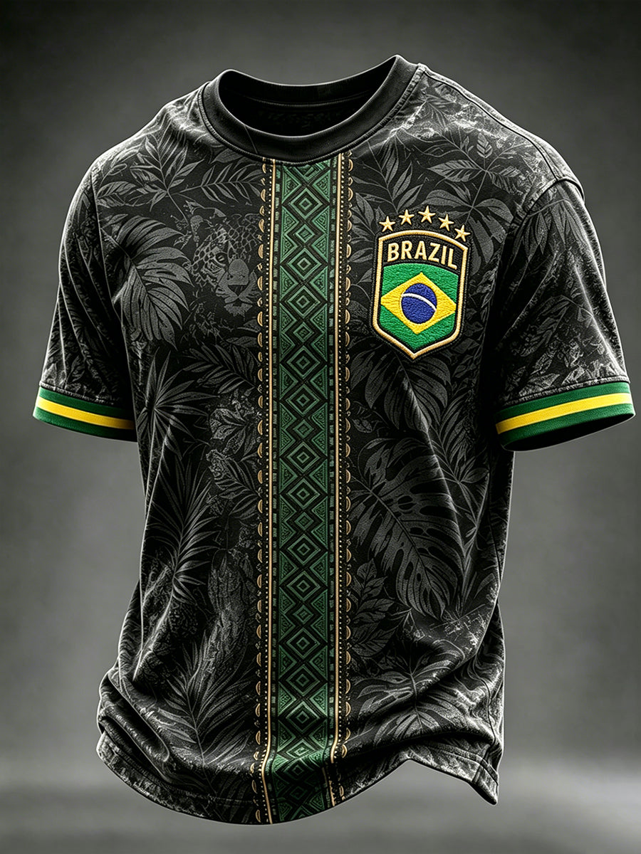 Men's Brazil Football Inspired Print Short Sleeve T-Shirt