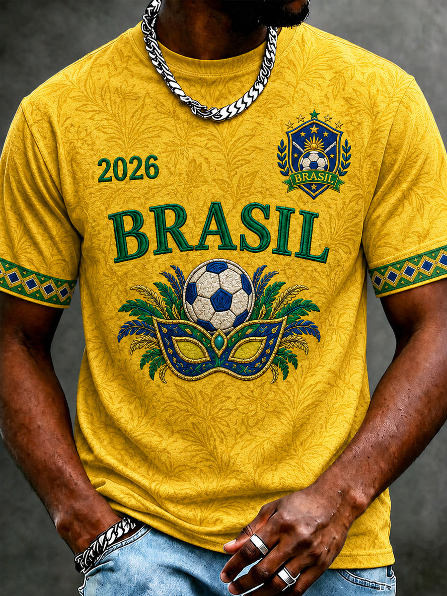 Men's Brazil Football Fan Gift Short Sleeve T-shirt