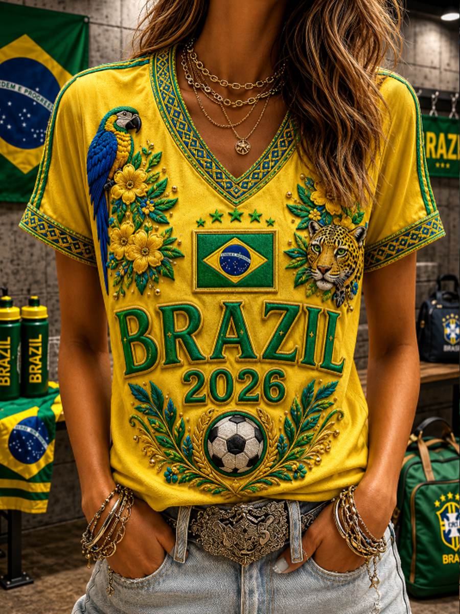 Women's V-neck off-shoulder short-sleeved T-shirt