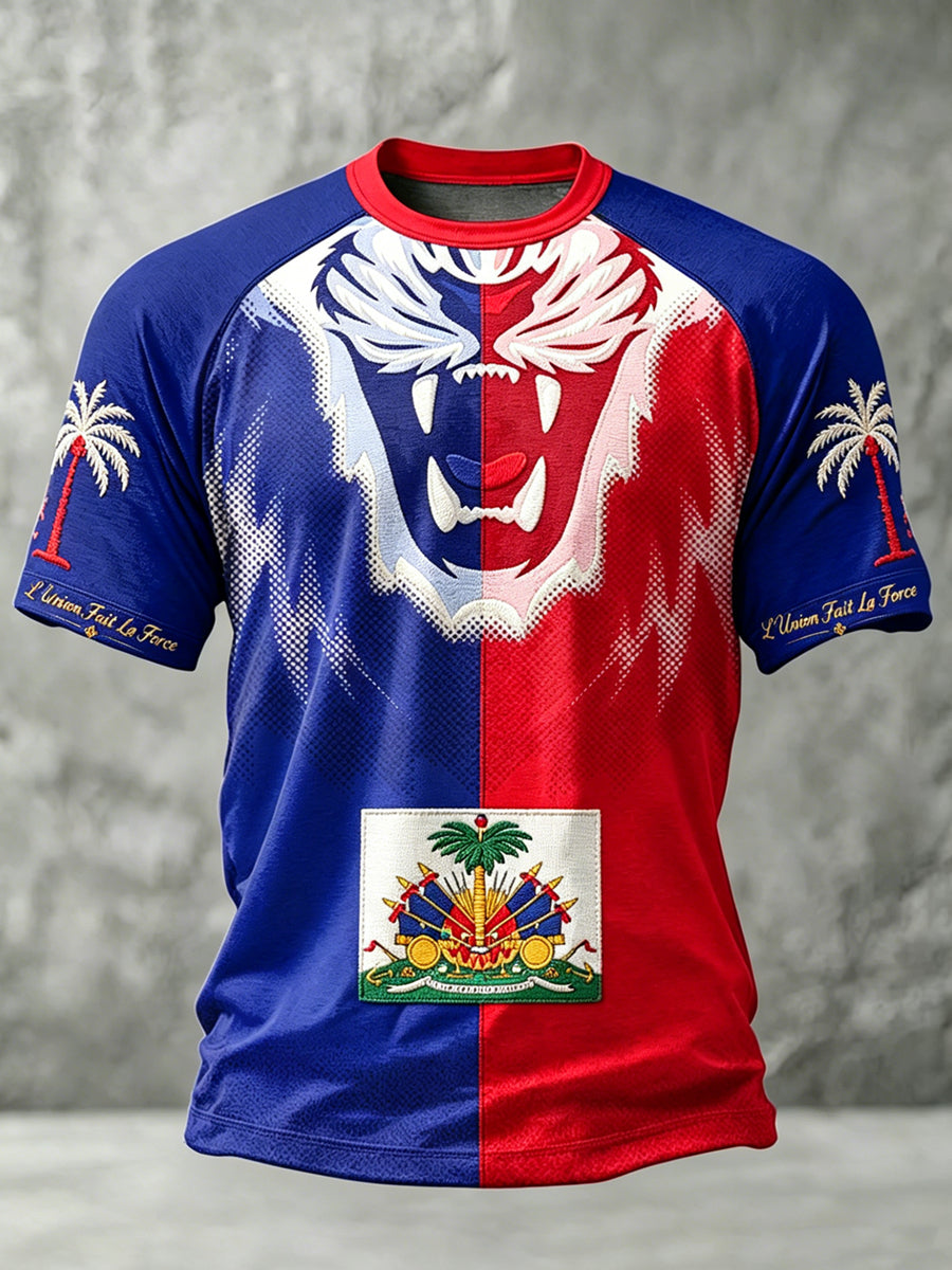 Men's Haitian Football Printed Vintage Fashion Loose Short Sleeve T-Shirt