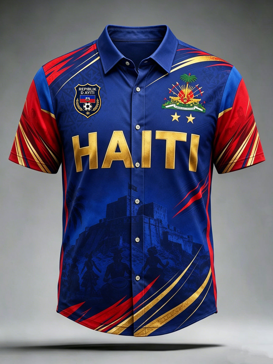 Men's Haitian Football Print Casual Short Sleeved Shirt
