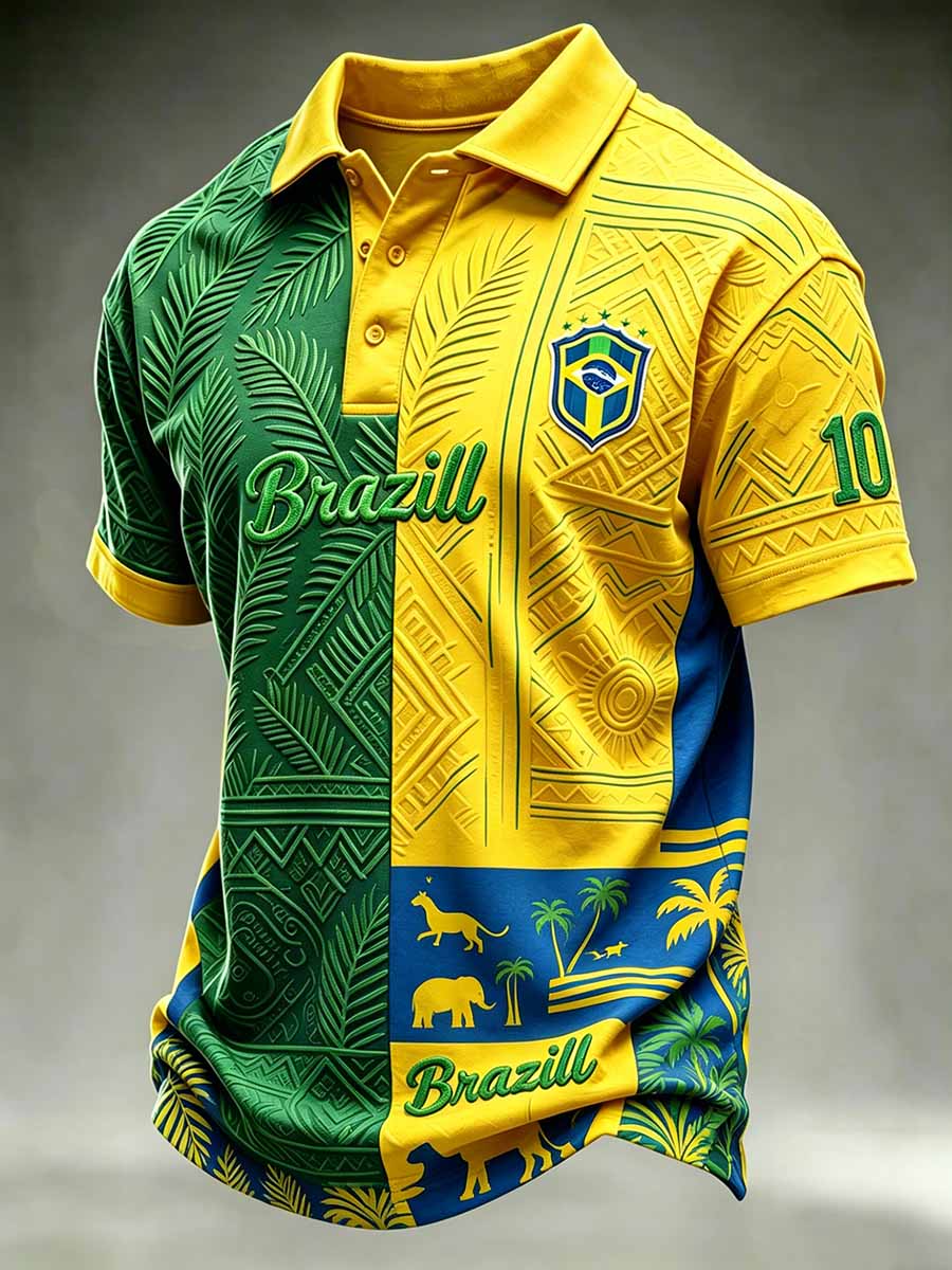 Men's Brazilian Football Print Polo Shirt