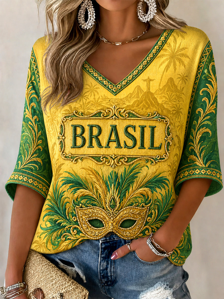Women's Gift For Football Fans Print Casual Half-Sleeve V-Neck T-Shirt