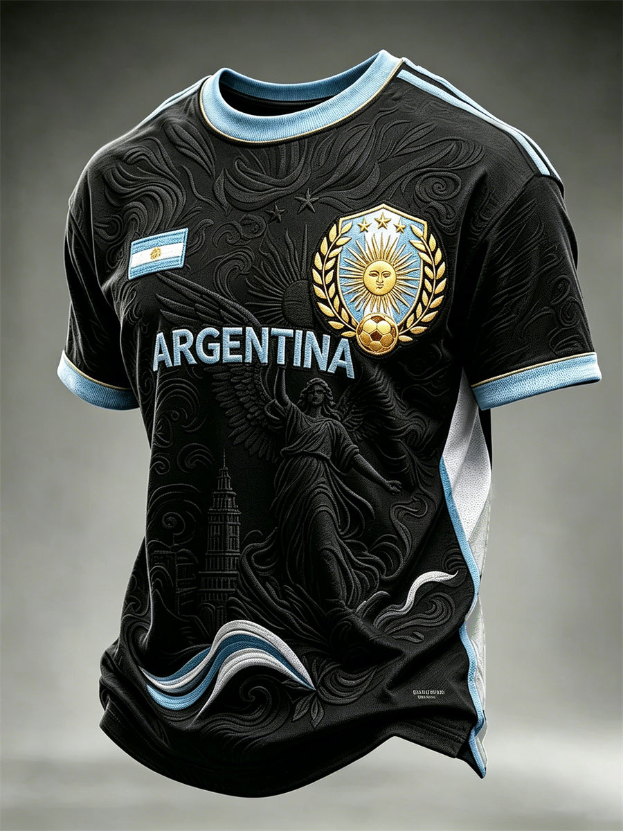 Men's Argentina Sun & Football Angel Art Print short sleeves t-shirt