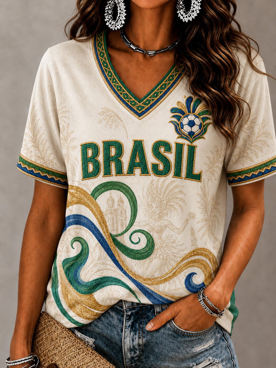 Women's Brazil Football Fan Gift Short Sleeve T-shirt