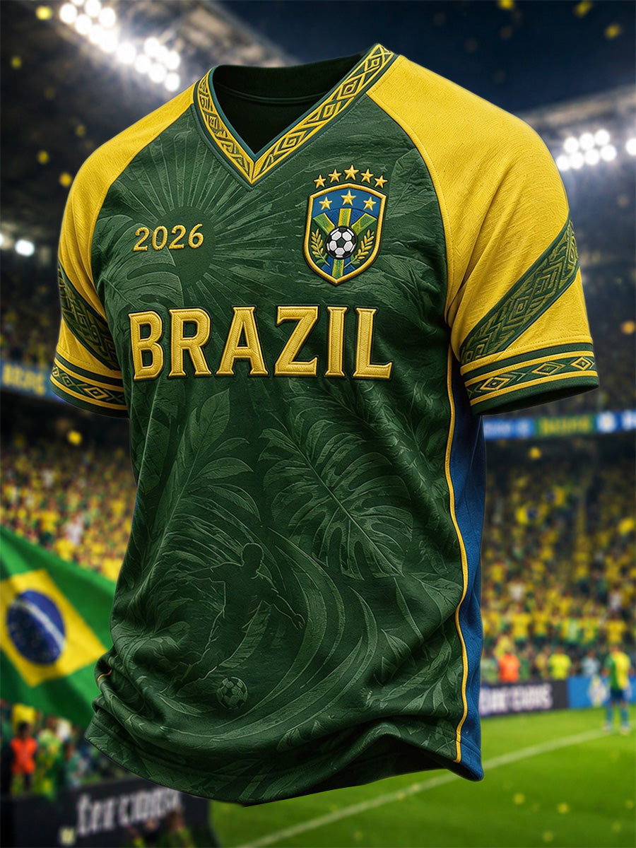 Men's Gift For Football Fans Print Casual V-Neck Tee