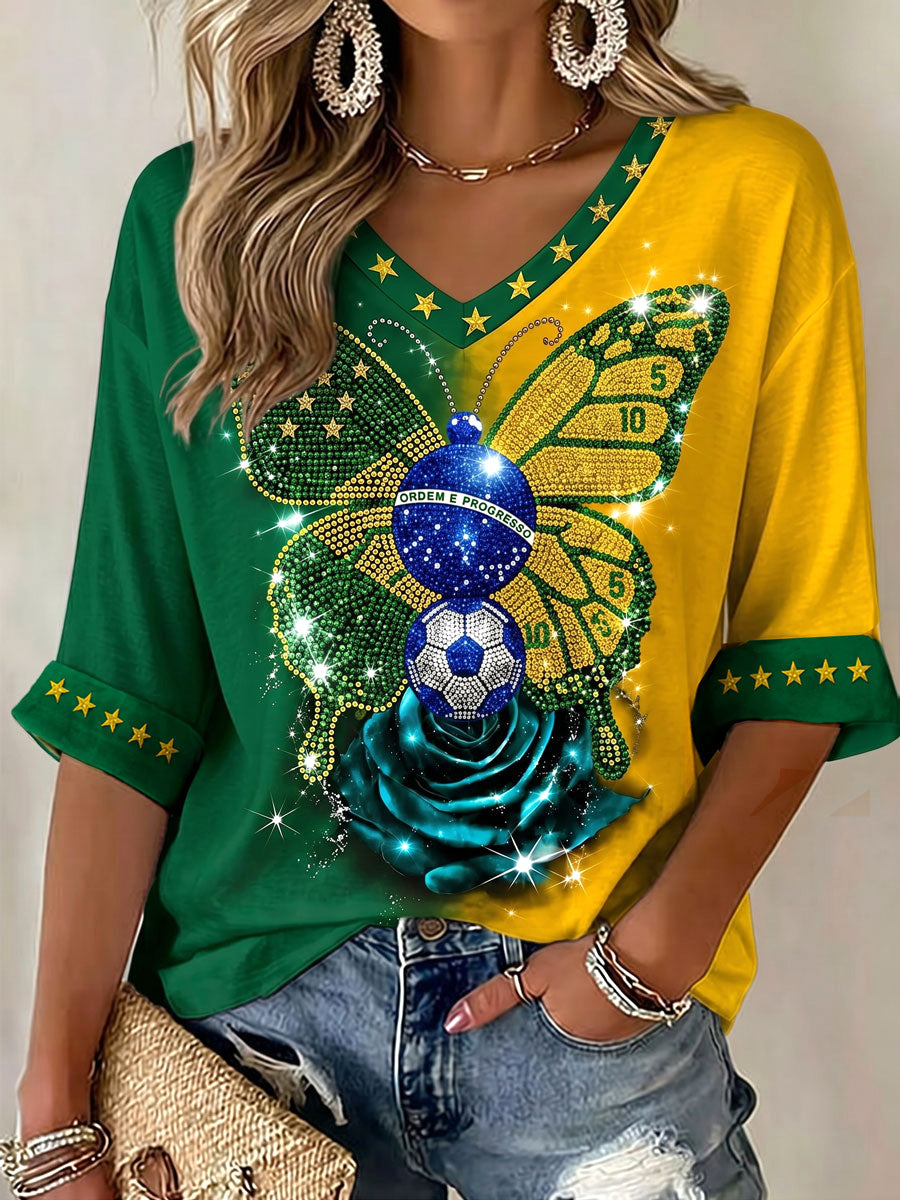 Women's Brazilian Football Print Casual T-Shirt