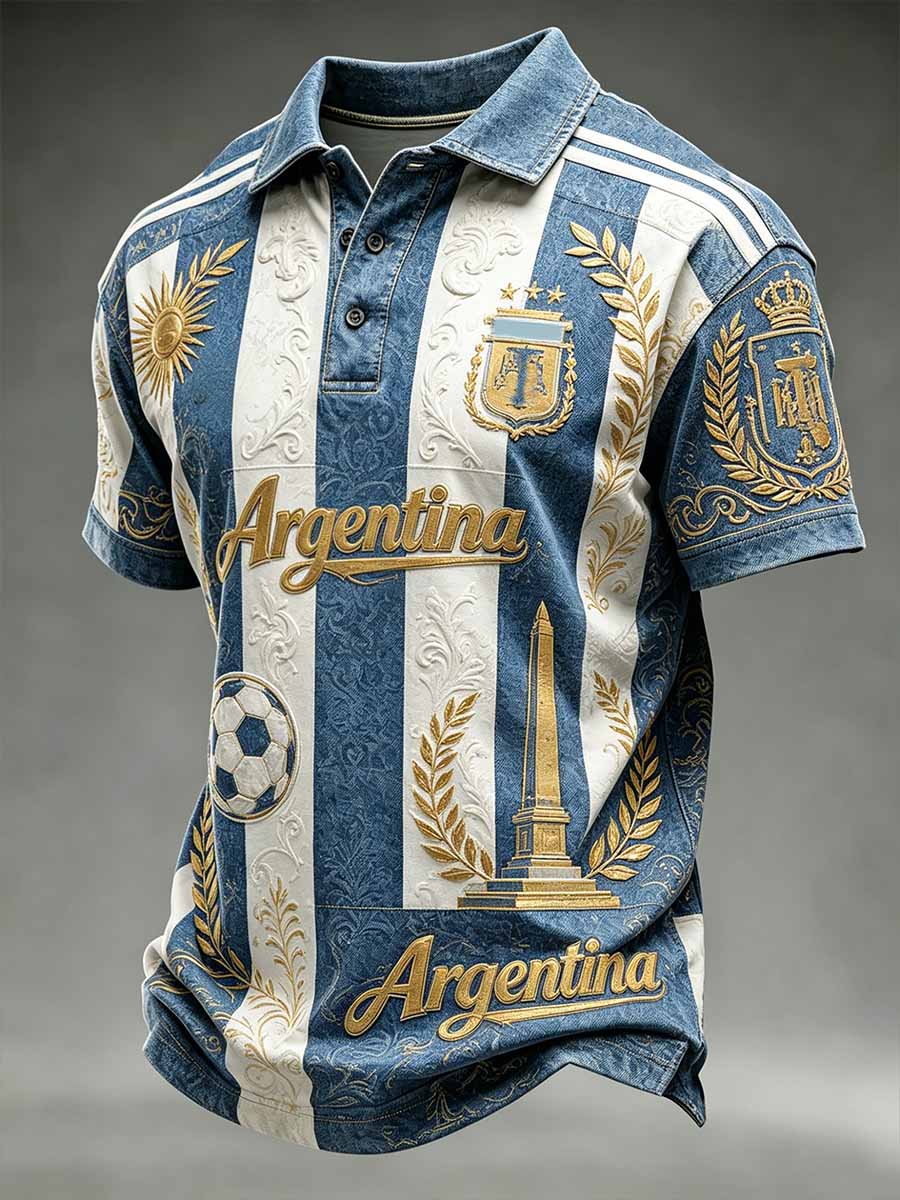 Men's Fashion Argentine Football Print Polo Shirt