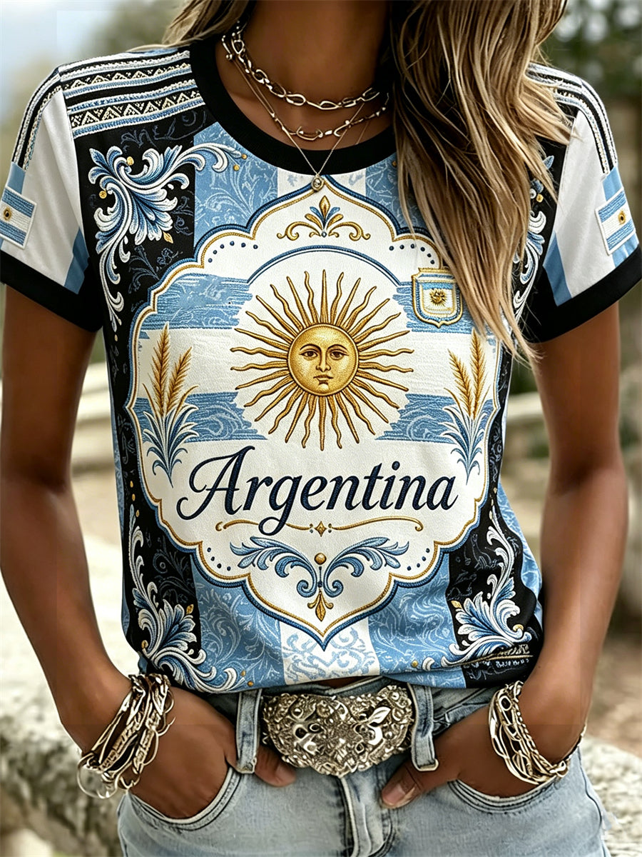 Women's Argentina Classy Art Colorblock Print short-sleeved T-shirt