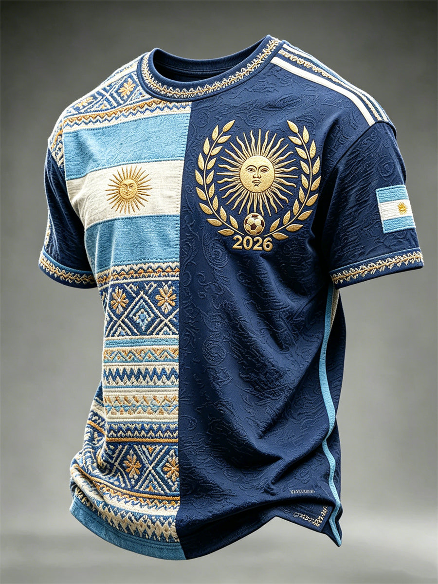 Men's Argentina 2026 Football Ethnic Flag Colorblock Print short sleeves t-shirt