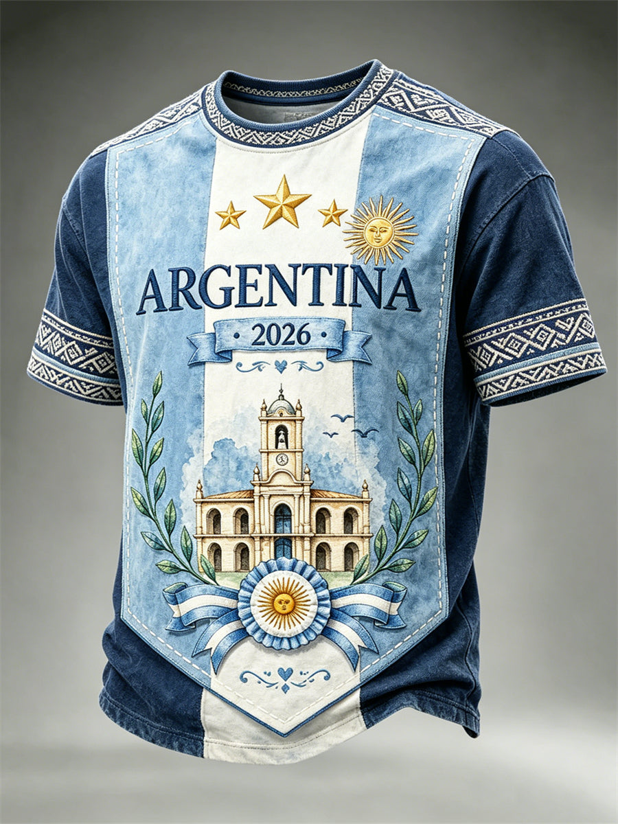 Men's Argentina 2026 El Cabildo & Flag Colorblock Print short sleeves t-shirt