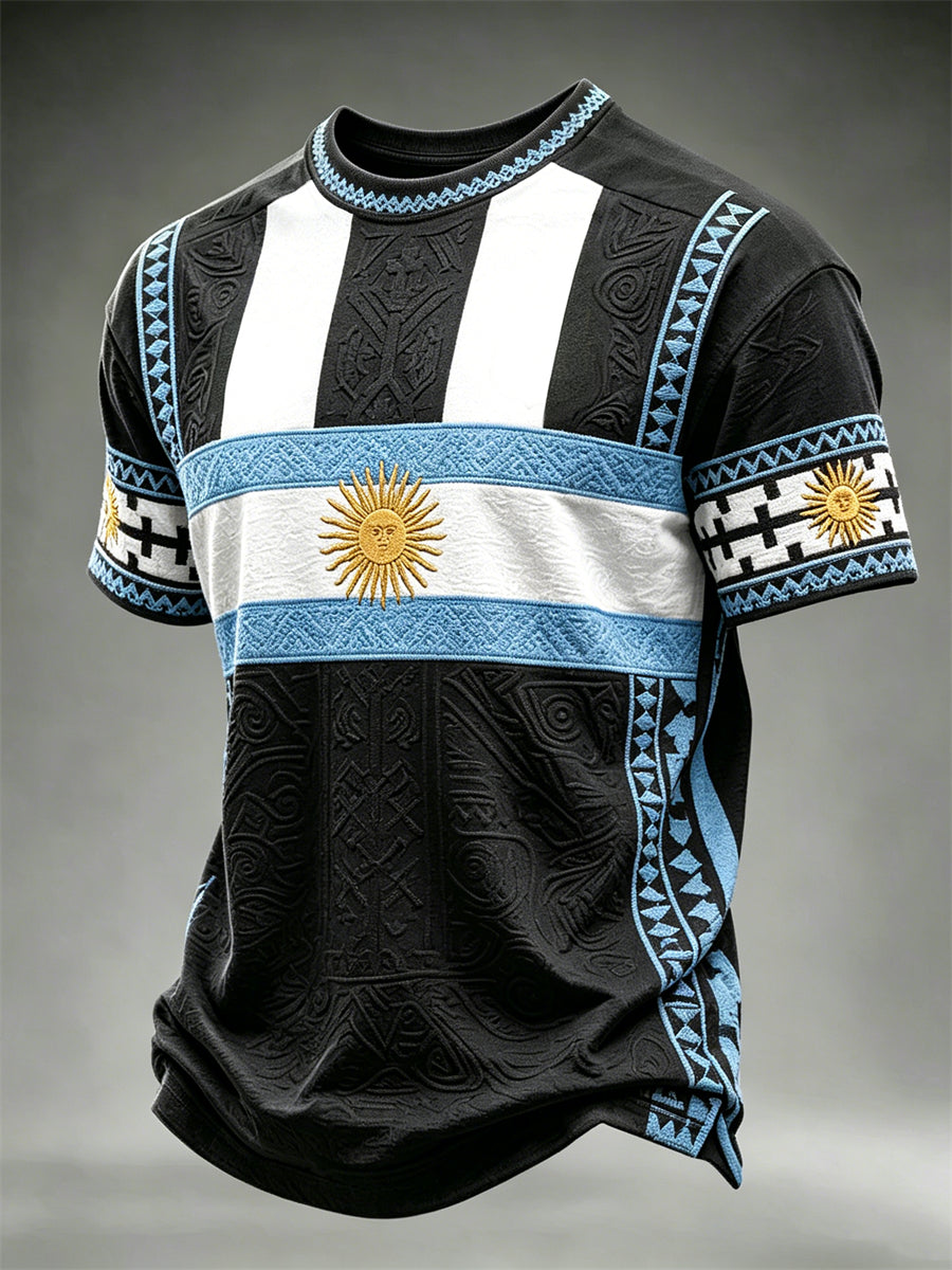 Men's Argentina Flag Inspired Traditional Pattern Colorblock Print short sleeves t-shirt
