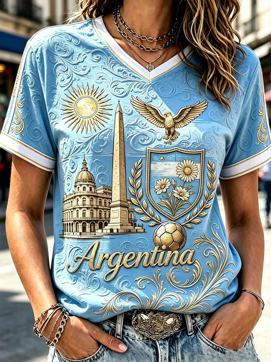 Women's Fashion Argentine Football Print T-Shirt