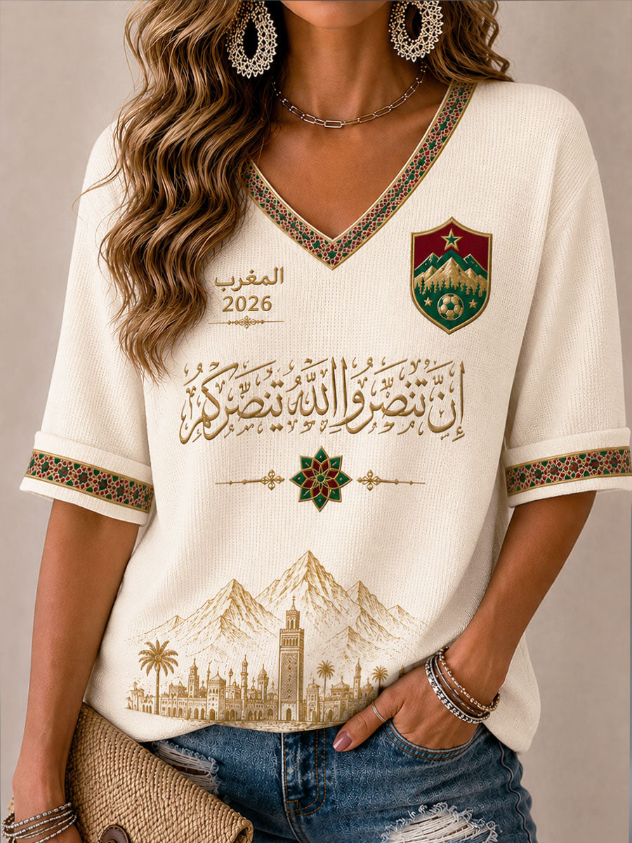 Women's 2026 Morocco Football Waffle T-shirt