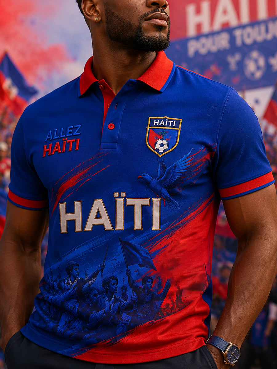 Men's Short-Sleeved Polo Shirt With Football Print