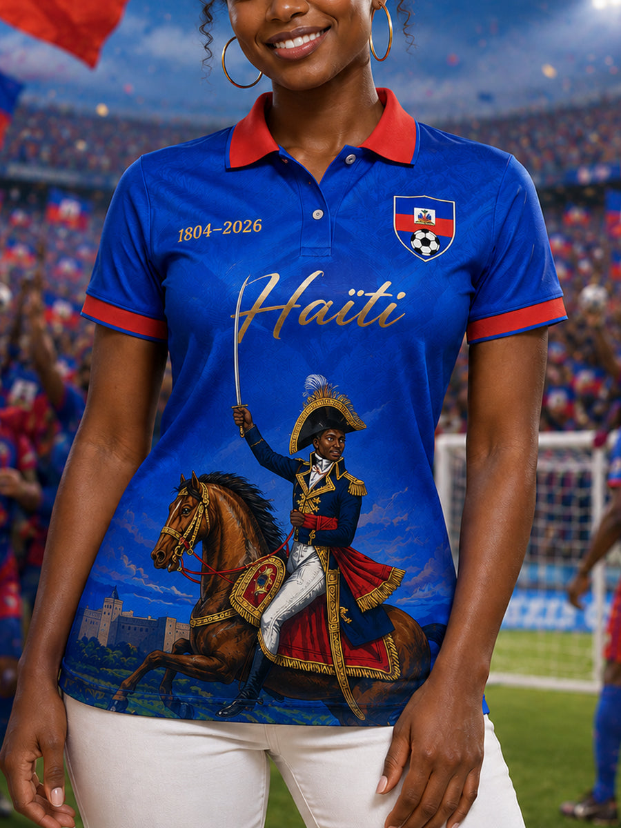 Women's Short-Sleeved Polo Shirt With Football Print