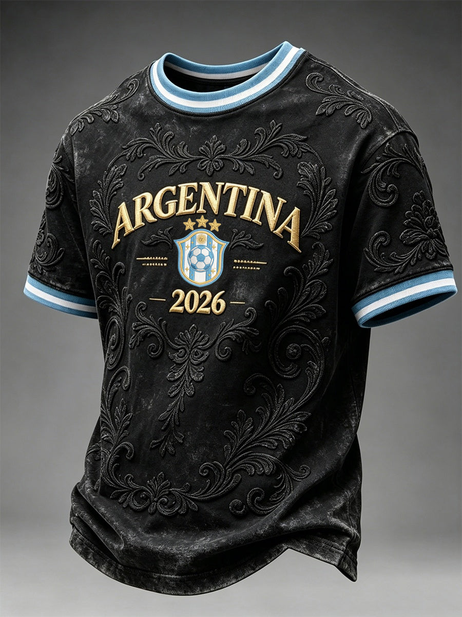 Men's Argentina Football Inspired Pattern Print Short Sleeves T-shirt