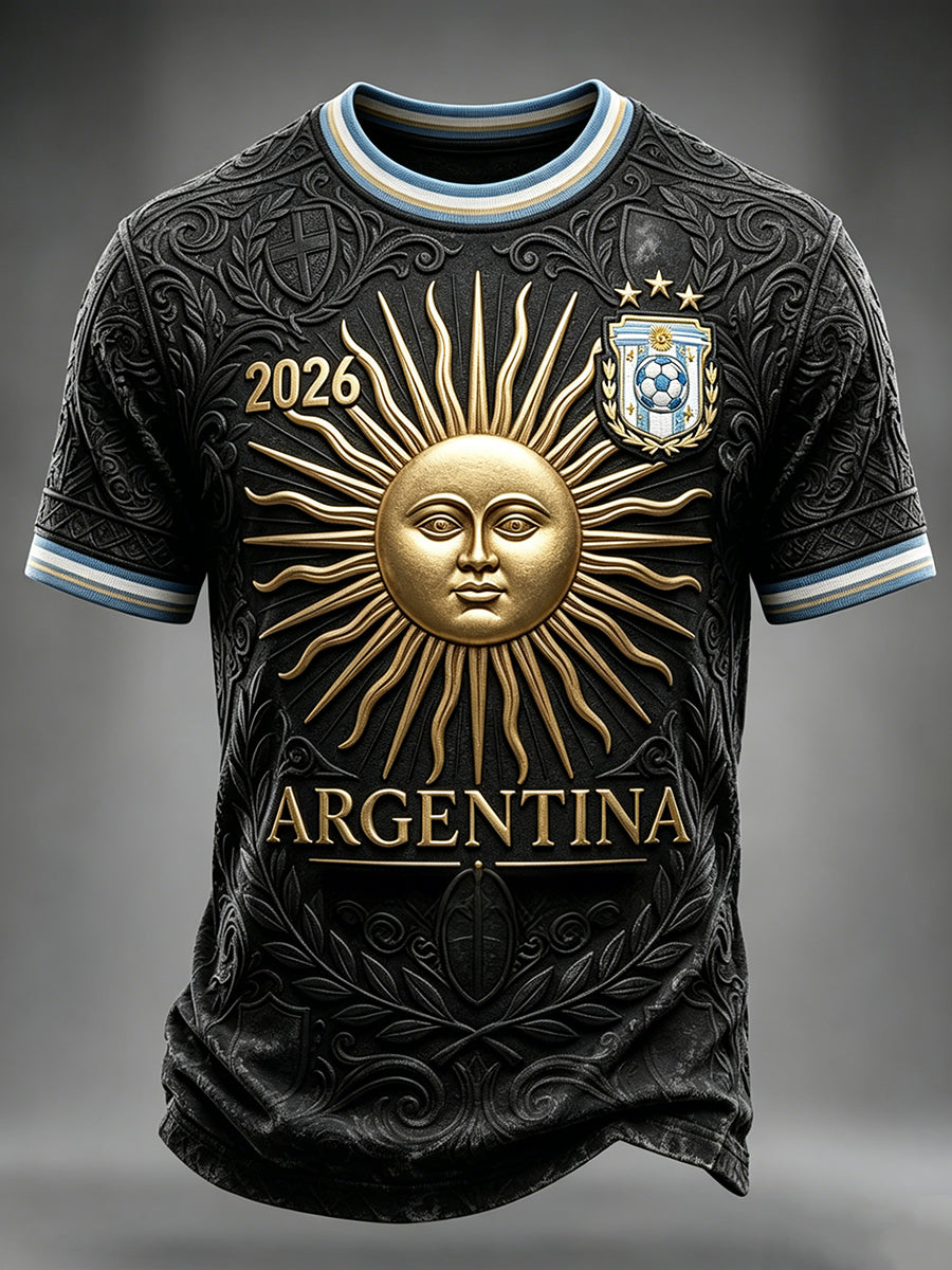 Men's Argentina Football Fan Art Print Short Sleeves T-shirt