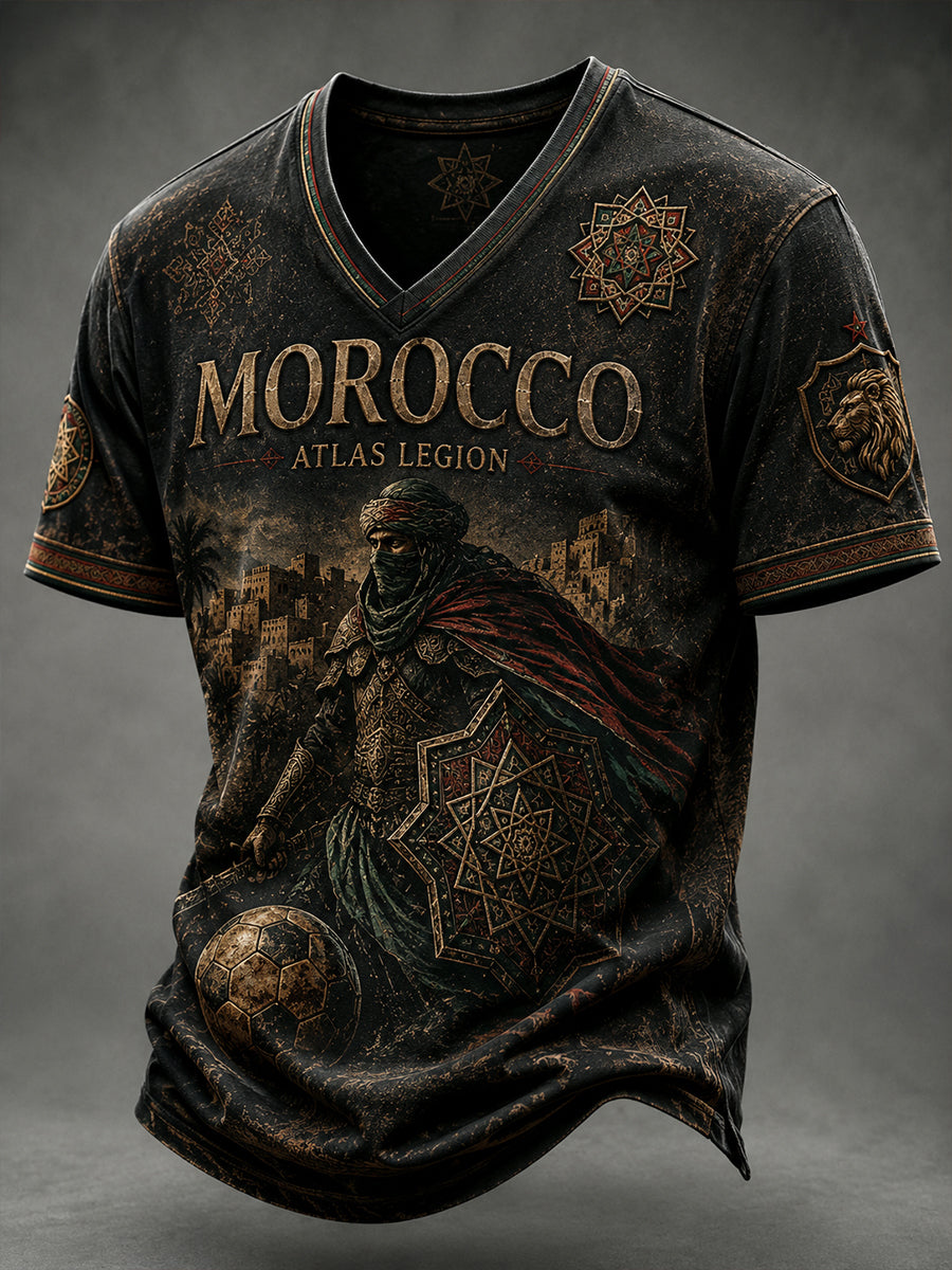 Retro Moroccan Football Fan Art Print Casual T-Shirt
