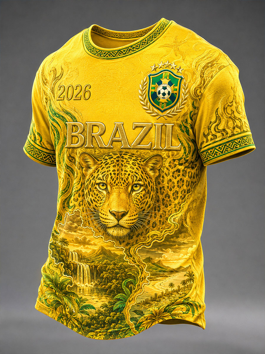 Men's Brazil Football Print Casual T-Shirt
