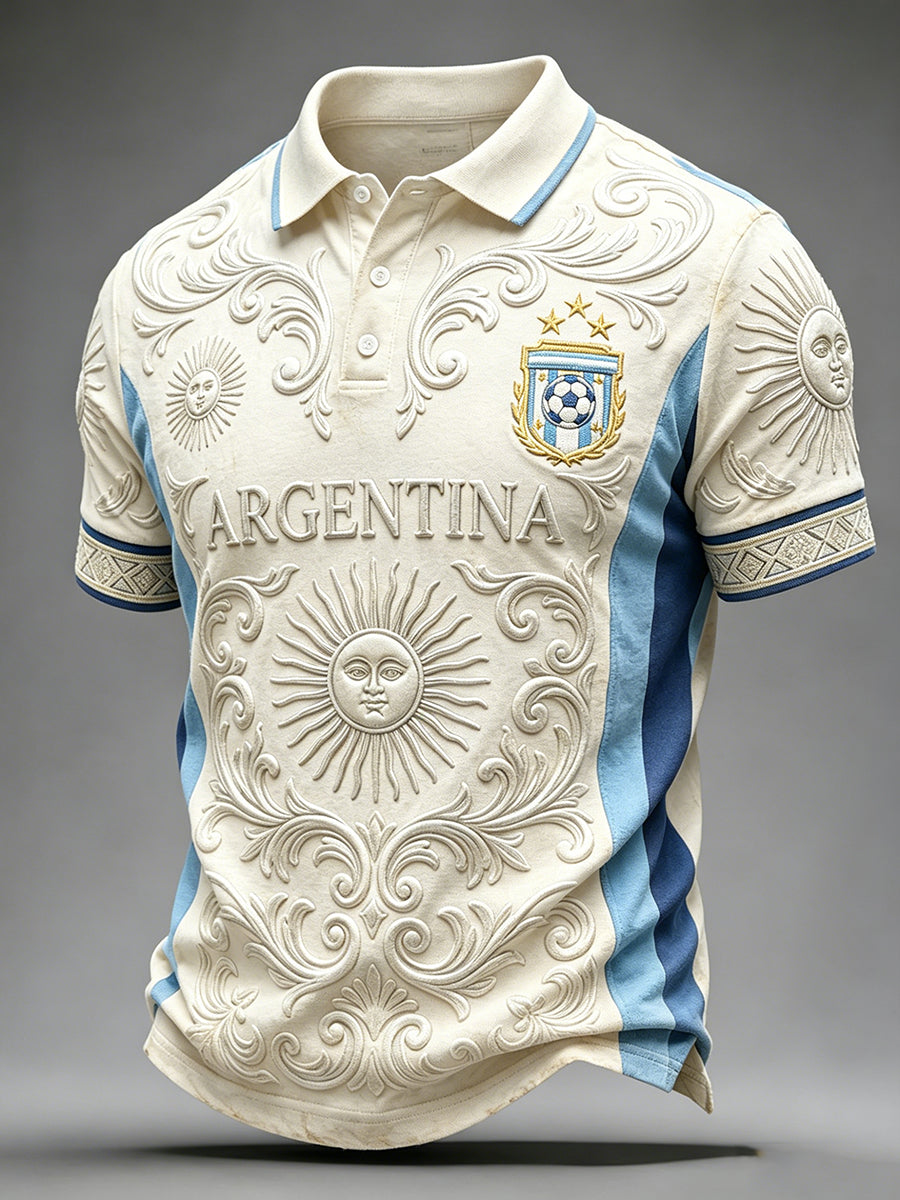 Men's Argentina Football Fan Art Print Short Sleeve Polo Shirt