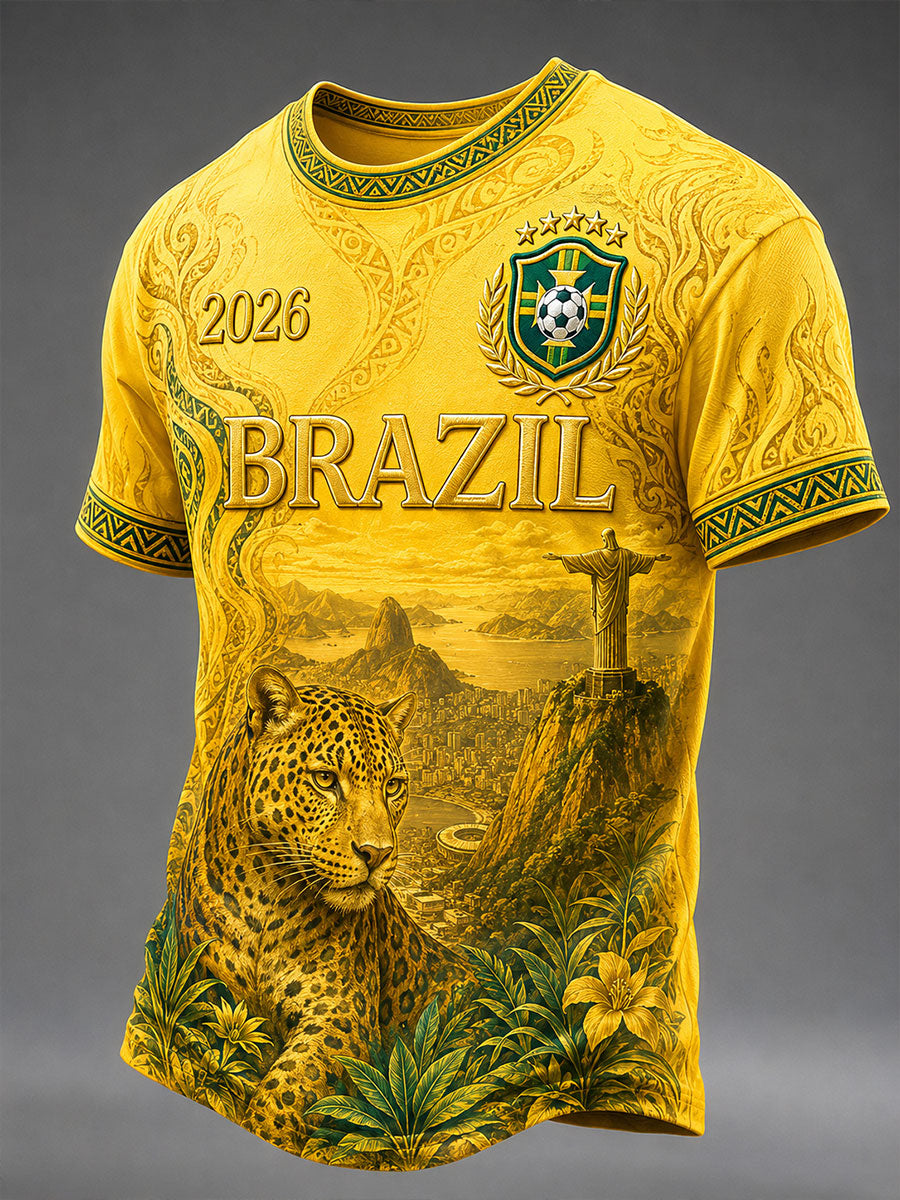 Men's Brazil Football Print Casual T-Shirt