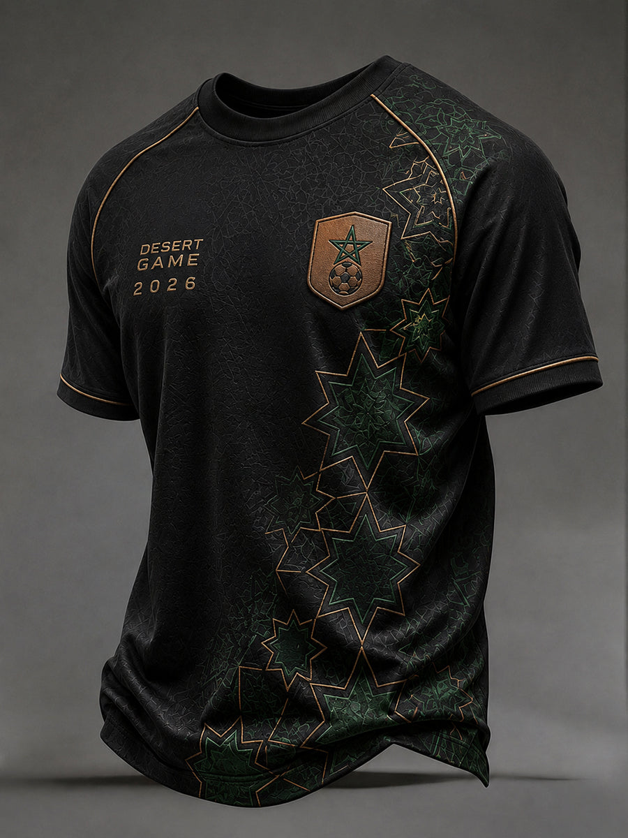 Retro Moroccan Football Fan Art Print Casual T-Shirt