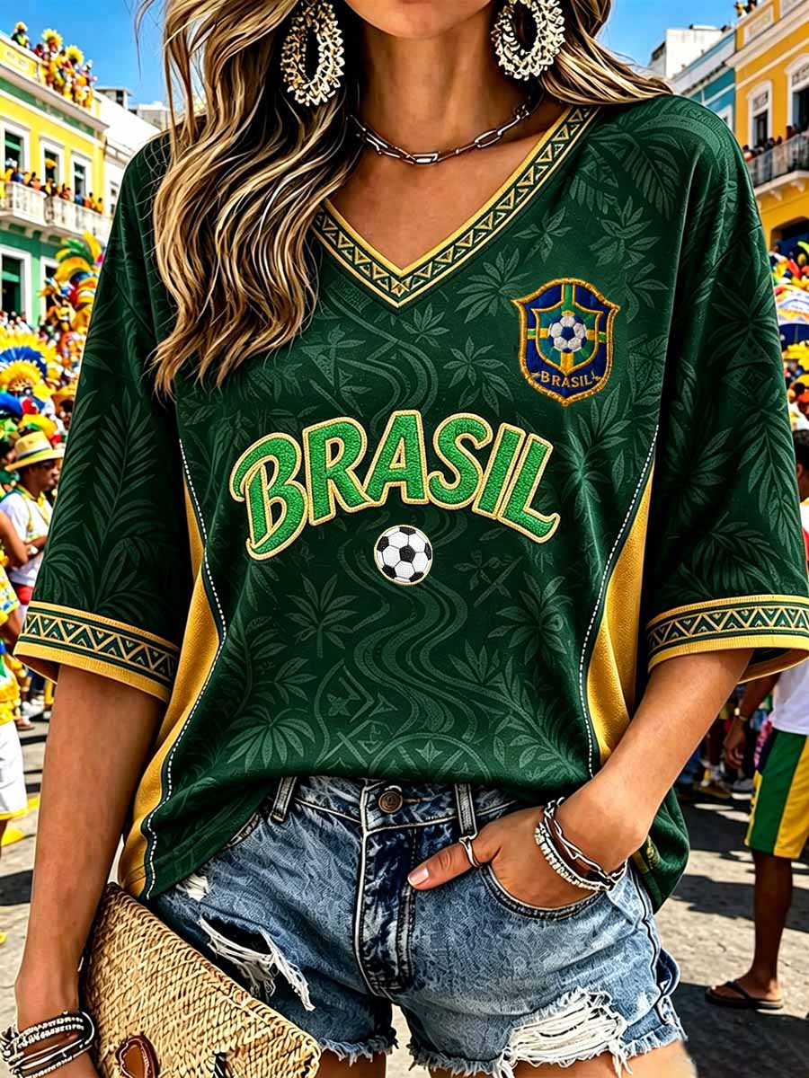 Women's Brazilian Football Match Printed T-Shirt