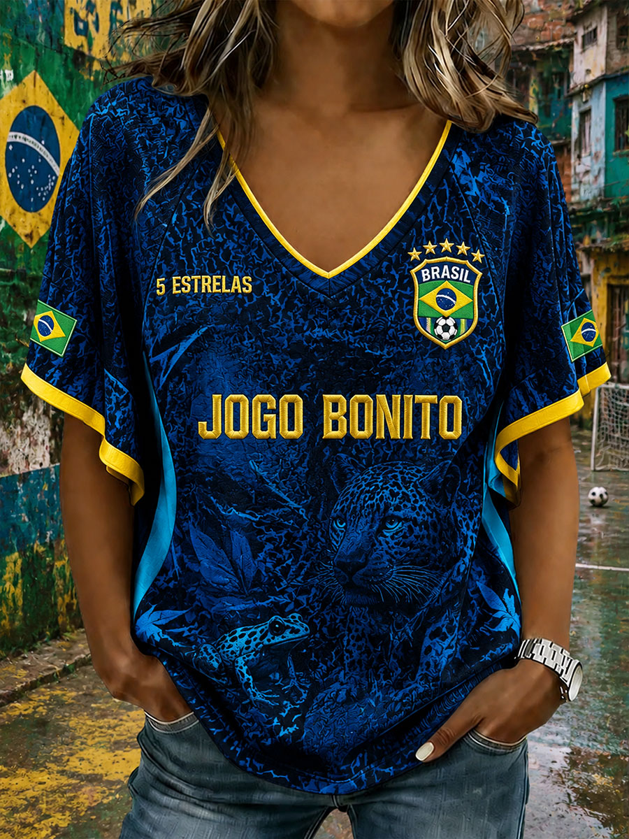 Women's Brazilian Soccer V-Neck T-Shirts
