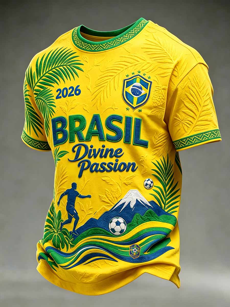 Men's Brazil Football Match Printed T-Shirt